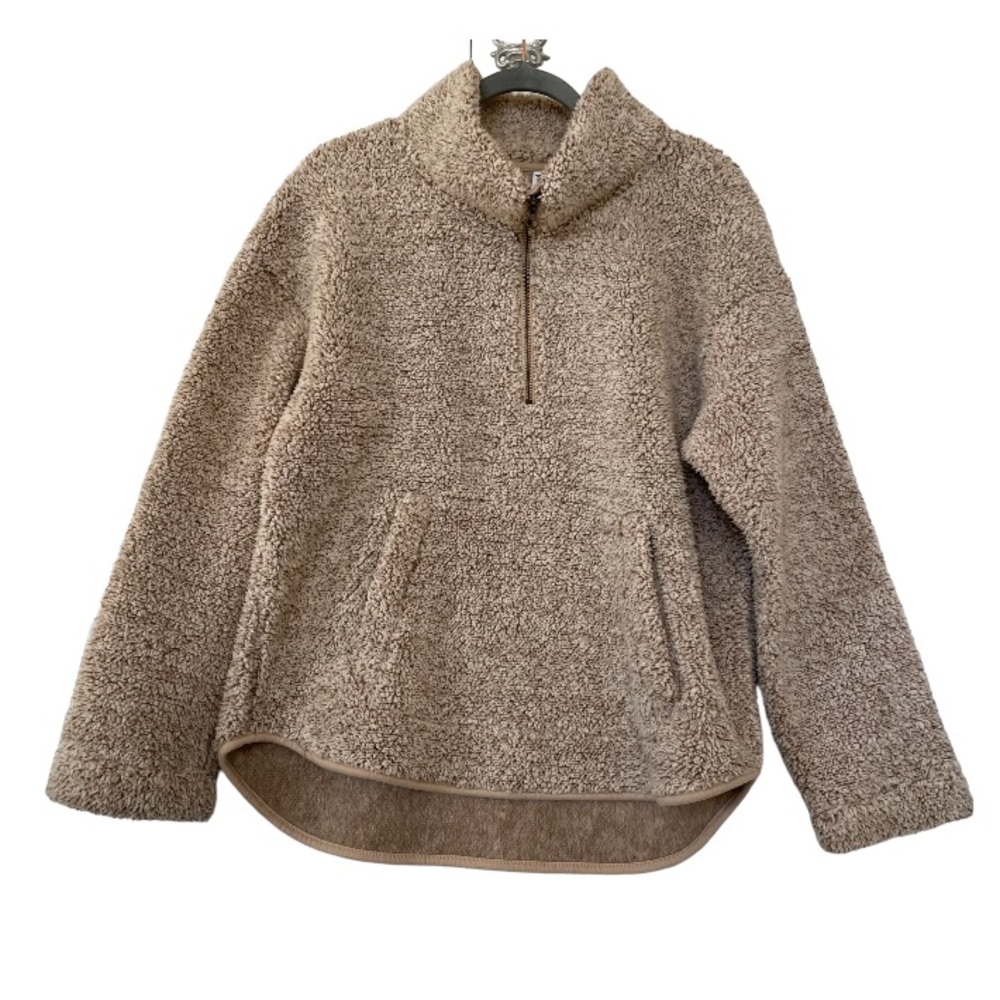 Old Navy large sherpa half zip pullover jacket sweater beige pocket cozy neutral